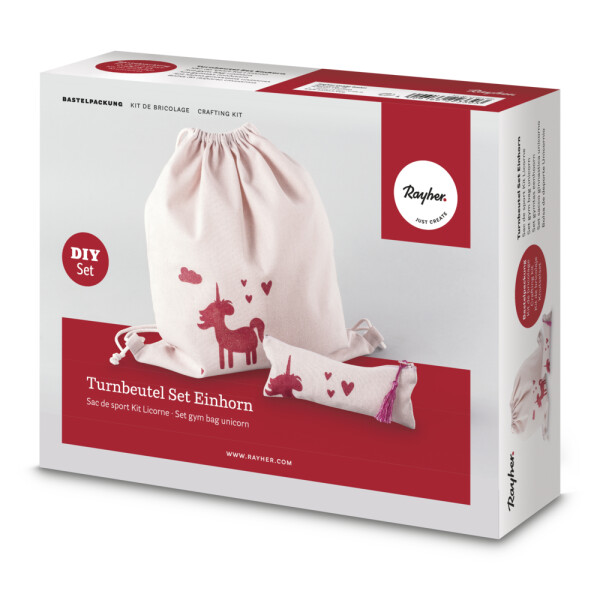 Bastelpackung: Turnbeutel Set Einhorn, 38x42cm+21x8cm, Box 1Set