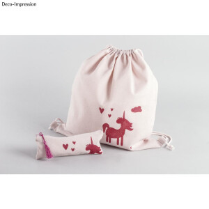 Bastelpackung: Turnbeutel Set Einhorn, 38x42cm+21x8cm, Box 1Set