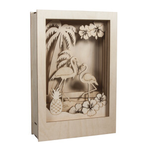 Holzbaus. 3D-Motivr. Flamingo, FSC 100%, 20x30x6,7cm, 10-tlg. , Box 1Set, natur