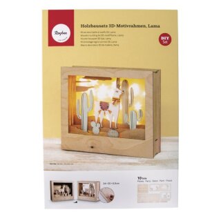 Holzbaus. 3D-Motivrahmen Lama, FSC 100%, 24x20x6,9cm, 10-tlg. , Box 1Set, natur