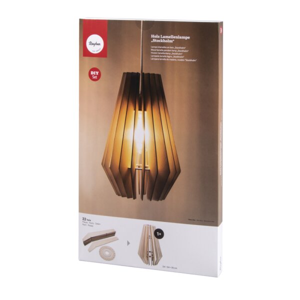 Holz Lamellenlampe Stockholm,FSCMixCred., 24x24x35cm, 22-tlg., Box 1Set, natur