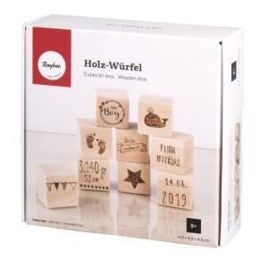 Holz-Würfel, 4,5x4,5x4,5cm, Box 9Stück, natur