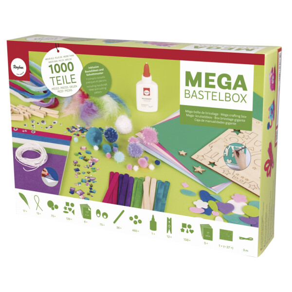 Mega-Bastelbox Fantasy 1.000 Teile, blau-grün/pink-lila Töne, Box