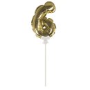 Folienballon Topper Zahl 6, Ballon 13cm +Stecker 19cm, SB-Btl 1St&uuml;ck, gold