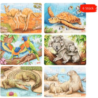 Minipuzzle Australische Tiere, 36 Stück in 6 Motive sortiert