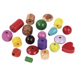 Holz-Perlen, bunt, 4-16 mm &oslash;, Dose 1200g