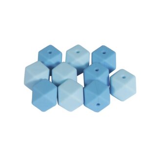 Silikonperlen Hexagon, 14mm ø, SB-Btl 10Stück, hellblau Töne