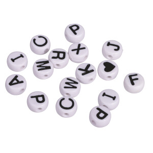 Plastik-Buchstaben-Perlen, 9mm &oslash;, SB-Blister 40g, wei&szlig;