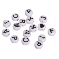 Plastik-Buchstaben-Perlen, 9mm ø, SB-Blister 40g, weiß