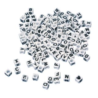 Plastik-Buchstaben-Perlen Würfel, 5x5 mm, Blisterkarte 40g, weiß