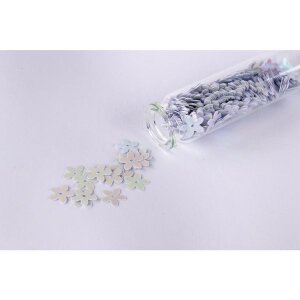 Pailletten Herzen/Blumen sort., 0,8-1cm,in Fläschchen, Box 5Flasche, bunt