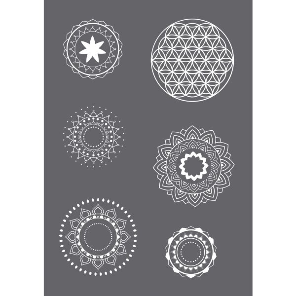 Siebdruck-Schablone Mandala A5, 1 Schablone+1 Rakel, SB-Btl
