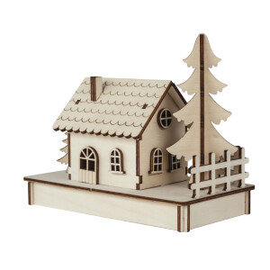 Holzbausatz H&auml;uschen x1, FSC 100%, 17,5x9,4x14cm, 30-tlg. , 1Set