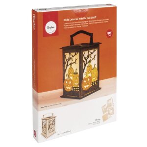 Holz Laterne K&uuml;rbis m.Griff, FSCMixCred, 15,3x15,3x26,5cm, 15-tlg. , Box 1Set, natur