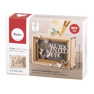 Holz 3D Geschenkbox Love,FSCMixCred, 11,5x8,5x5cm, 14 tlg. Bausatz, Box 1Set, natur