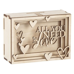 Holz 3D Geschenkbox Love,FSCMixCred, 11,5x8,5x5cm, 14 tlg. Bausatz, Box 1Set, natur