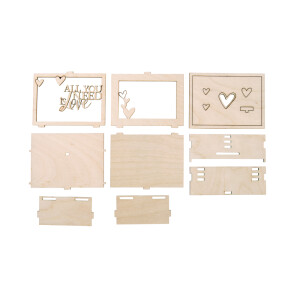 Holz 3D Geschenkbox Love,FSCMixCred, 11,5x8,5x5cm, 14 tlg. Bausatz, Box 1Set, natur