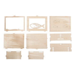 Holz 3D Geschenkbox Fisch,FSCMixCred, 11,5x8,5x5cm, 13 tlg. Bausatz, Box 1Set, natur