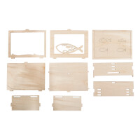 Holz 3D Geschenkbox Fisch,FSCMixCred, 11,5x8,5x5cm, 13 tlg. Bausatz, Box 1Set, natur