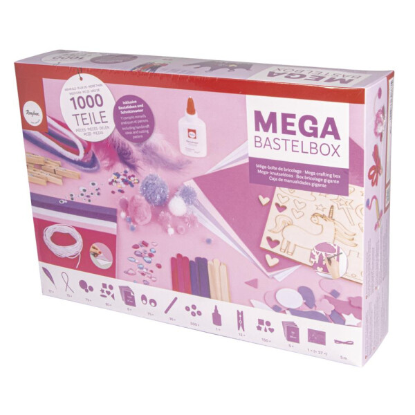 Mega-Bastelbox Unicorn 1.000 Teile, weiß/pink/lila Töne, Box