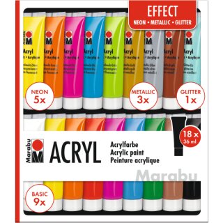 Acrylfarben Set Effect von Marabu, 18x 36 ml