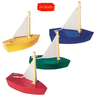 Mini Segelboote, 24 Stück in 4 Motive sortiert. Lieferbar Anfang August