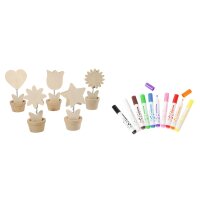 Set 10 Holz Notizhalter + 10 Multistifte