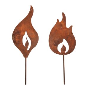 Metall Flammen zum Stecken, 2 Designs, 13+15cm, SB-Btl 2St&uuml;ck, kupfer