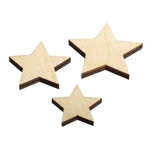 Holz Sterne natur, FSC Mix Credit, sortiert, 3,5-5,5cm&oslash;, SB-Btl 8St&uuml;ck