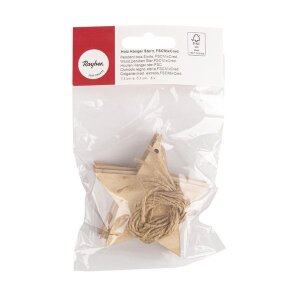 Holz H&auml;nger Stern, FSCMixCred., 7,5cm &oslash;, 0,3cm, SB-Btl 6St&uuml;ck, natur