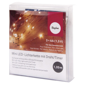 Mini LED-Lichterkette m. Draht/Timer, 120cm, 10 LEDs, Batteriebetrieb, lichtgelb