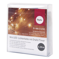 Mini LED-Lichterkette m. Draht/Timer, 220cm, 20 LEDs,Batteriebetrieb, lichtgelb