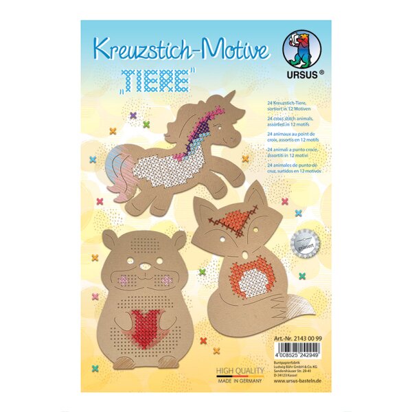 Bastelset Kreuzstich Motive Tiere, 24er-Set