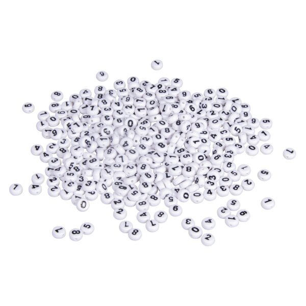 Plastik-Zahlen-Perlen, 6mm ø, Blister 40g, weiß