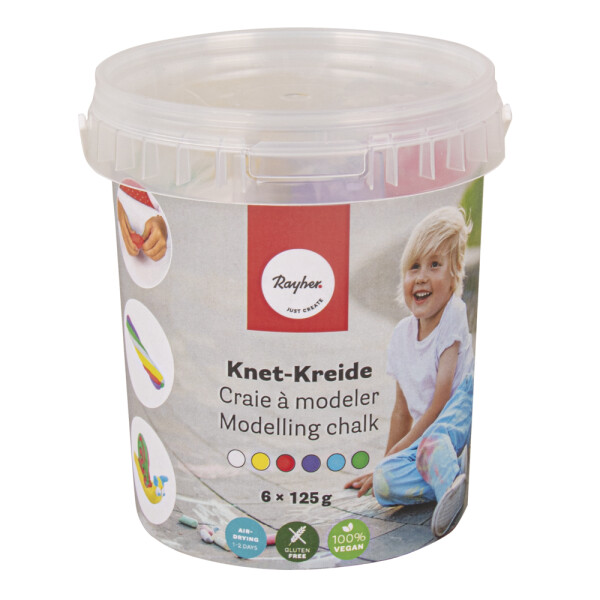 Knet-Kreide 6x125g, Eimer 750g