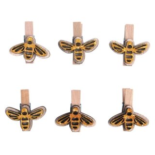 Holz-Klammern mit Bienen, 3,5cm, SB-Btl. 6Stück, honiggelb