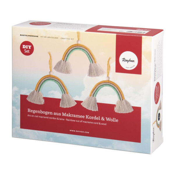 Bastelpackung: Regenbogen aus Makramee Kordel+Wolle, ca....