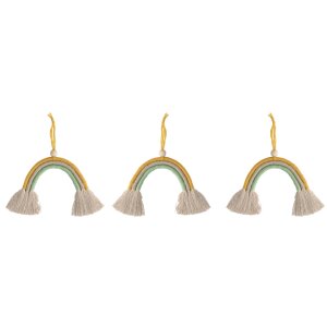 Bastelpackung: Regenbogen aus Makramee Kordel+Wolle, ca. 13 cm, mit Anleitung, Box 3St&uuml;ck, bunt