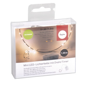 Mini LED-Lichterkette f. Au&szlig;enbetrieb, 130cm, 20 LEDs, Batteriebetrieb, lichtgelb