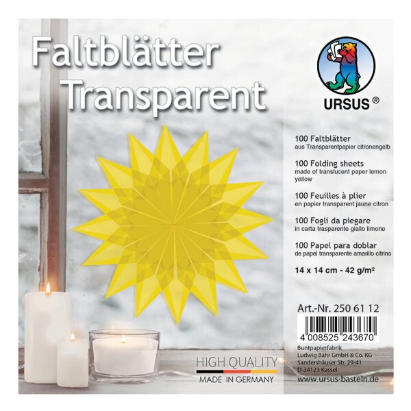 Faltblätter Transparentpapier citronengelb, 14 x 14 cm, 100 Blatt