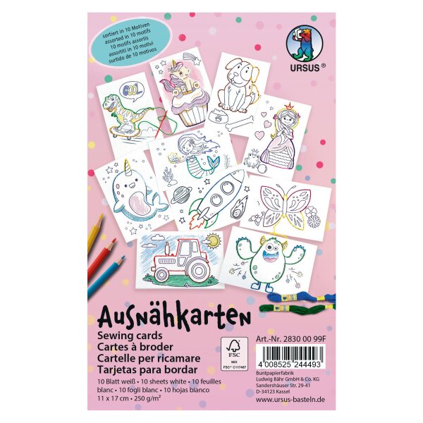 10 Blatt Ausnähkarten in 10 Motiven weiß 11 x 17 cm 250g/m² 