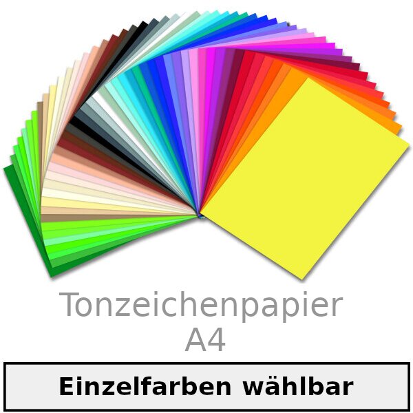 Tonzeichenpapier DIN A4 in Einzelfarben, 100 Blatt, 130 g/qm