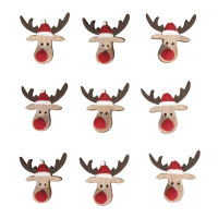 Holz-Streuteile Weihnachtselch, 3,8x3,5cm, m. Klebepunkt, SB-Btl. 9Stück, bunt
