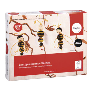 Bastelpackung: Lustiges Bienenv&ouml;lkchen FSC100%, aus Rohholzkugeln, Set 6St&uuml;ck