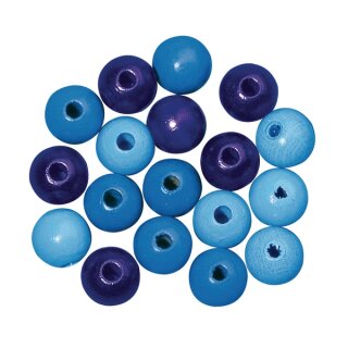 Holz Perlen FSC 100%, poliert, 10mm ø, SB-Btl 52Stück, blau Töne