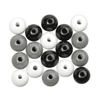Holz Perlen Mischung FSC 100%, 12mm ø, poliert, SB-Btl 32Stück, schwarz/weiß Töne