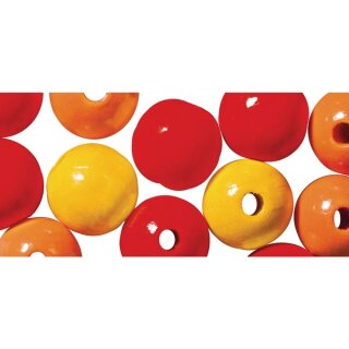 Holz Perlen Mischung FSC 100%, 12mm ø, poliert, SB-Btl 32Stück, orange,rot,gelb