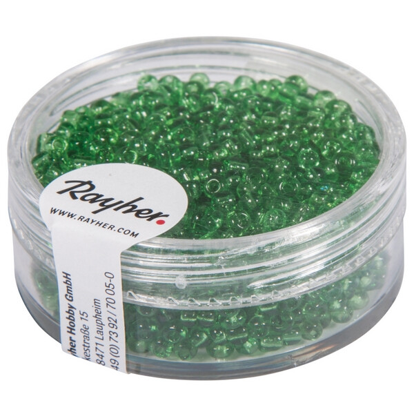Rocailles, 2 mm ø, transparent, Dose 17g, grün