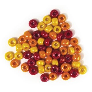 Glas-Großlochradl,opak, rot, gelb Töne, ø 6 mm, Dose 55g