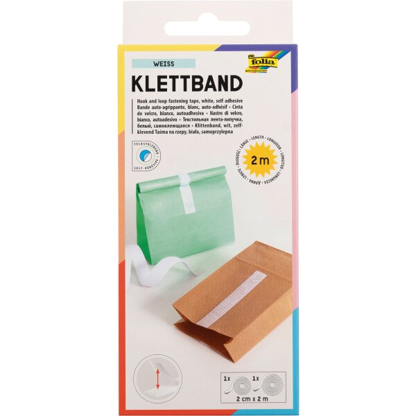 Klettband, 20 mm x 2 m selbstklebend, weiß